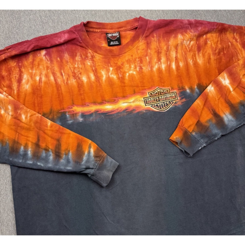 Harley Davidson Shirt XL Tie Dye Long Sleeve USA Motorcycle Flame Vtg Texas - Picture 1 of 15